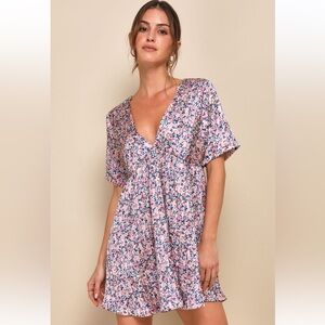 Lulus Blush Pink Floral Print Satin Babydoll Dress